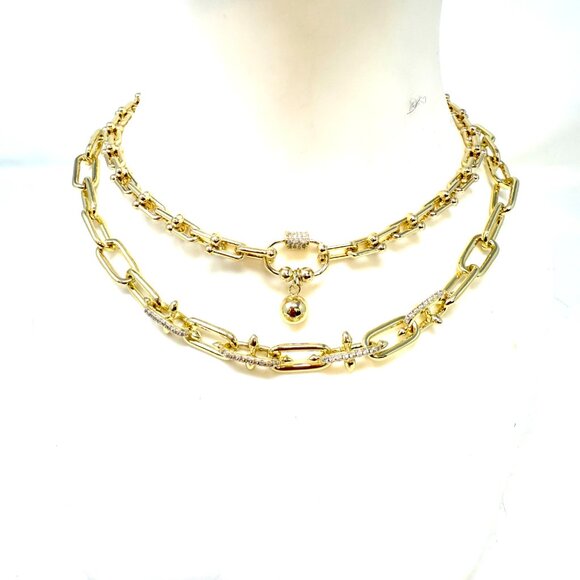 😍 New! Beautiful Gold Link & Crystal Lux Necklace - Picture 2 of 2